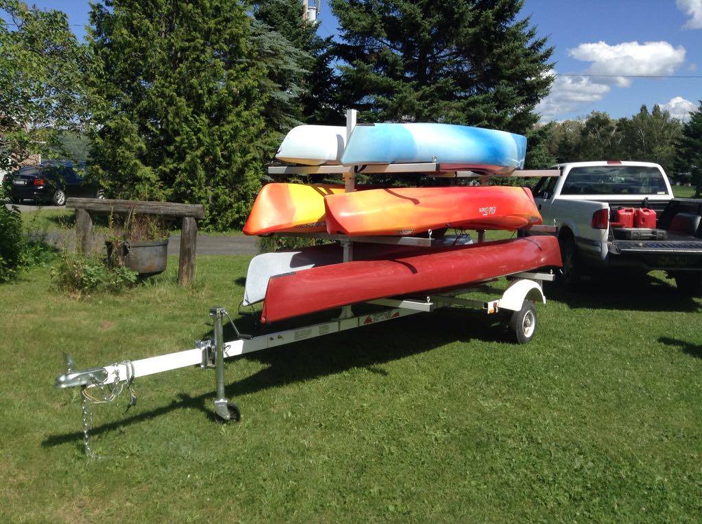 #UKT6 KAYAK TRAILER WITH #TX6 TONGUE EXTENDER  -LOADED WITH BOATS LAYING ON THEIR DECKS
