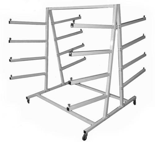UPPER RACK FROM COMMERCIAL SERIES CANOE / KAYAK TRAILER SET UP AS A ROLLING DISPLAY OR STORAGE STAND WITH CASTER WHEELS , GREAT FOR RETAIL STORES AND MARINA'S